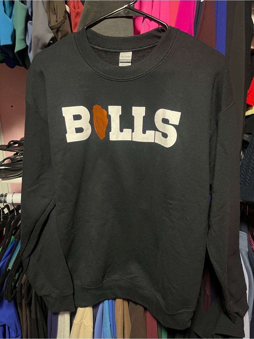 Gildan Black Crewneck Sweatshirt with White and Orange 'BILLS' Graphic